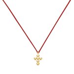 Les poulettes bijoux - collier lien plaqu� or petite croix de billes - rouge