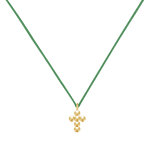 Collier lien plaqu� or petite croix de billes - vert
