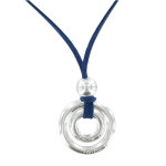 Collier lien en suédine pendentif deux anneaux plaqué argent - classics - bleu navy Collier lien en suédine pendentif deux anneaux plaqué argent - classics - bleu navy