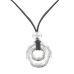 Les poulettes bijoux - collier lien en su�dine pendentif deux anneaux plaqu� argent