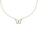Les poulettes bijoux - collier plaqu� or papillon ajour� et trois strass