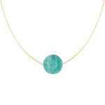 Collier plaqu or perle d'amazonite solitaire 13 mm