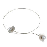 Collier ras de cou argent 925 2 nnuphars brosss perles - classics - gris clair