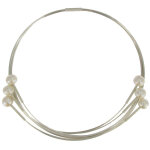 Collier ras de cou fils d'argent 925 et 6 perles blanches