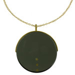 Collier sautoir chaine laiton cible en verre noir et trois points couleur or