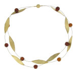 Collier vermeil feuilles et perles d'ambre cognac