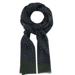 Les poulettes bijoux - echarpe 100% laine bleu navy petits carr�s verts et blancs