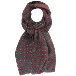 Echarpe 100% laine rouge motifs cachemire et carrs