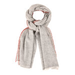 Les poulettes bijoux - echarpe cachemire et laine grise bordure rouge