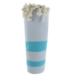 Fouta drap plage et hammam coton beige ray turquoise