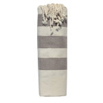 Fouta drap plage et hammam coton beige trois bandes chevrons 100 x 200cm