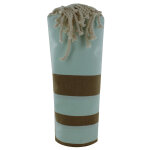 Les poulettes bijoux - fouta drap plage et hammam coton bleu ciel ray� marron
