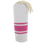 Les poulettes bijoux - fouta drap plage et hammam coton couleur beige bandes fuchsia