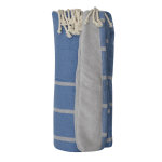 Fouta eponge gris clair coton bleu aux lignes gris clair 100 x 200cm