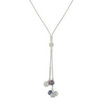 Grande cravate en argent 925 avec 3 perles - blanche, noire, grise