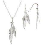 Parure plumes argent 925 collier et boucles d'oreilles - taille 42 cm Parure plumes argent 925 collier et boucles d'oreilles - taille 42 cm