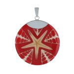Pendentif argent 925 disque etoile de mer - rouge