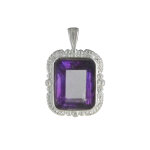 Les poulettes bijoux - pendentif argent 925 rectangle d'am�thyste
