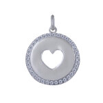 Pendentif argent 925 rhodi mdaille ronde coeur ajour et strass