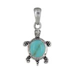 Les poulettes bijoux - pendentif argent 925 tortue des galapagos et cabochon en turq