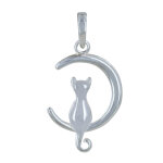 Les poulettes bijoux - pendentif argent croissant de lune et silhouette de chat