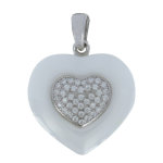 Les poulettes bijoux - pendentif argent rhodi� deux coeurs c�ramique et strass - cla