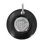 Les poulettes bijoux - pendentif argent rhodi� disque c�ramique noire et coeur de st