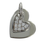 Les poulettes bijoux - pendentif argent rhodi� double coeurs et strass