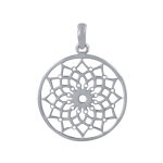 Pendentif argent rond 925 fleur mandala