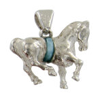 Pendentif cheval argent 925 rhodié et larimar Pendentif cheval argent 925 rhodié et larimar