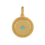 Les poulettes bijoux - pendentif plaqu� or disque etoile du nord - turquoise