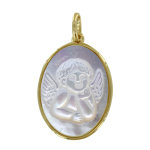 Pendentif plaqu or et nacre mdaille ovale ange raphal