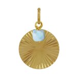 Pendentif plaqu or pastille strie et petit cube de larimar