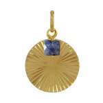 Pendentif plaqu or pastille strie et petit cube de saphir