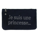 Pochette sac daim brodé je suis une princesse couleur bleu marine Pochette sac daim brodé je suis une princesse couleur bleu marine