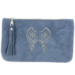 Les poulettes bijoux - an pochette sac daim brod� deux ailes d'ange couleur bleues