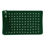 Les poulettes bijoux - an pochette sac daim clout� couleur vert sapin