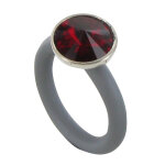 Les poulettes bijoux - bague anneau caoutchouc et cristal rond rouge - taille 52