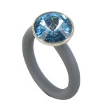 Les poulettes bijoux bague anneau caoutchouc et cristal rond turquoise