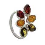 Les poulettes bijoux - bague argent 925 feuillage d'ambre 3 couleurs - taille 59