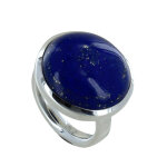 Les poulettes bijoux - bague argent 925 gros rond de lapis lazuli - taille 55