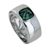 Les poulettes bijoux - bague argent 925 large pyramide malachite