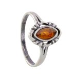 Les poulettes bijoux - bague argent 925 navette et ambre - taille 59