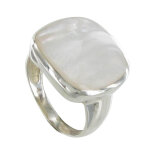 Les poulettes bijoux - bague argent 925 pav� carr� de nacre ivoire - taille 60