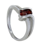 Les poulettes bijoux - bague argent 925 rhodi� double grenat - taille 58