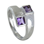 Les poulettes bijoux - bague argent 925 rhodi� toi et moi carr� am�thyste - taille 58