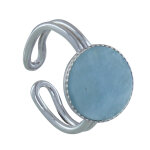 Les poulettes bijoux - bague argent 925 rond dentel� d'aigue marine - taille 60