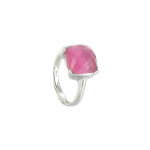 Les poulettes bijoux - bague argent 925 et son carr� oeil de chat facet�e rose - tai