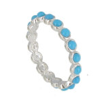 Les poulettes bijoux - bague argent alliance et billes turquoise - taille 52