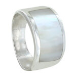 Les poulettes bijoux - bague argent anneau large et rectangle de nacre ivoire - tail